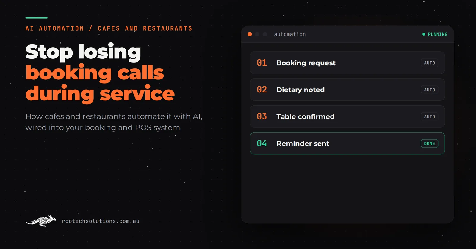 AI automation for cafes and restaurants: a workflow that captures the enquiry, sorts it and books it into your booking and POS system.