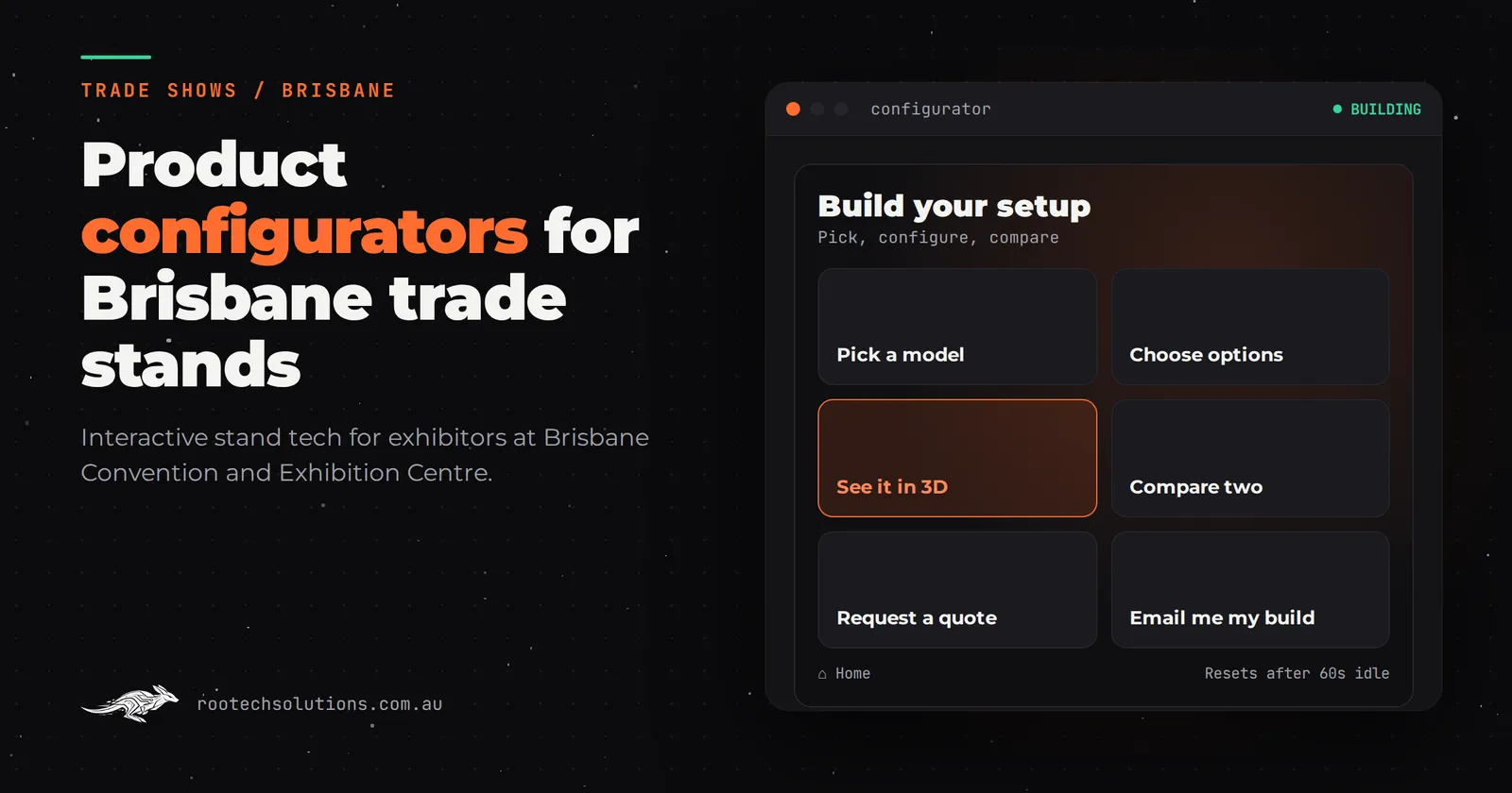 Product configurators for Brisbane trade stands: an illustrative touchscreen app for an interactive trade show stand in Brisbane.