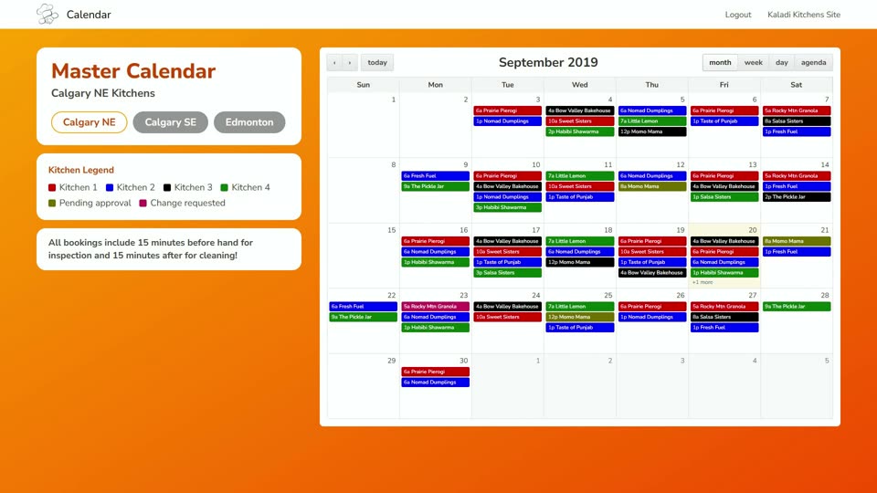 The Kaladi Kitchens booking system and website